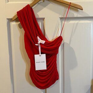 Ronny Kobo Ranada One Shoulder Asymmetrical Red Ruched Top Small NWT